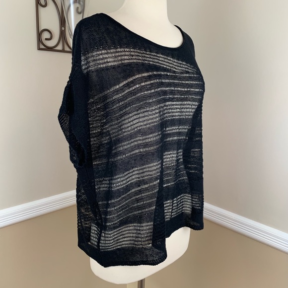 Eileen Fisher Linen Crochet Knit Short Sleeve Top - Picture 3 of 7